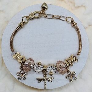 Elegant Dragonfly & Flower Charms Bracelet